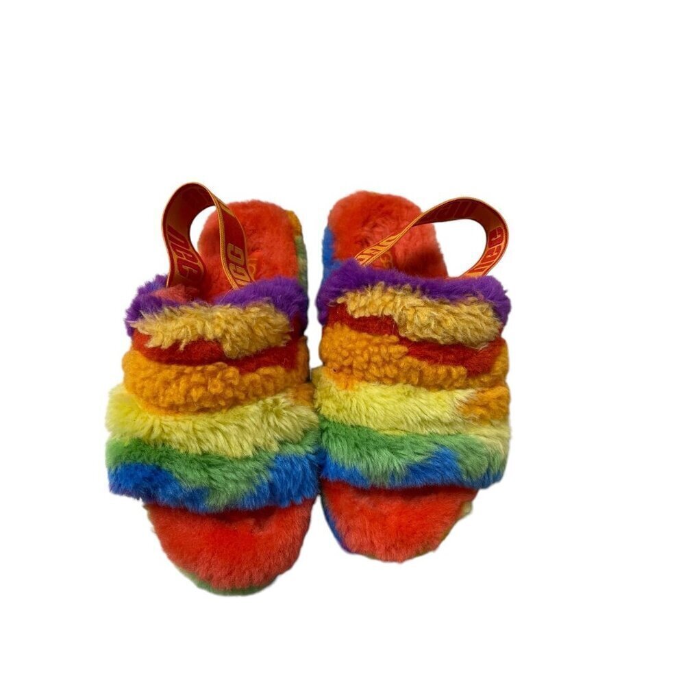 UGG Fluff Yeah Rainbow Platform Strap Support Slippers Size 5